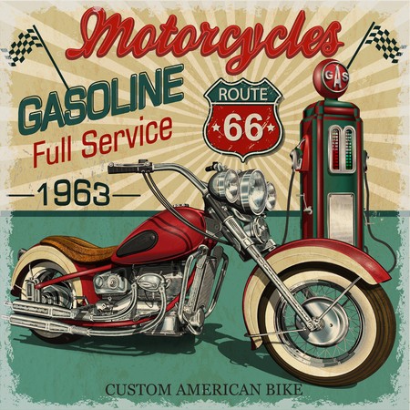 Vintage Gasoline Route Poster Vector Classic Motorcycles 450x450 Vintage Gasoline Route Poster Vector Classic Motorcycles