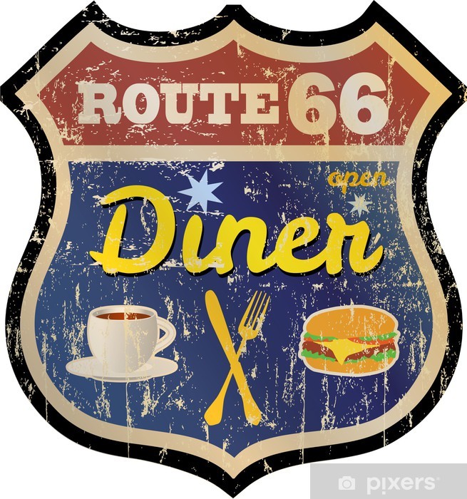 Retro Route Diner Sign, Vector Wall Mural 655x700 Retro Route Diner Sign, Vector Wall Mural