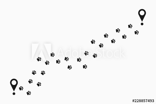 500x334 Paw Print Path Animal Pawprint Trail Tracking With Location Pin