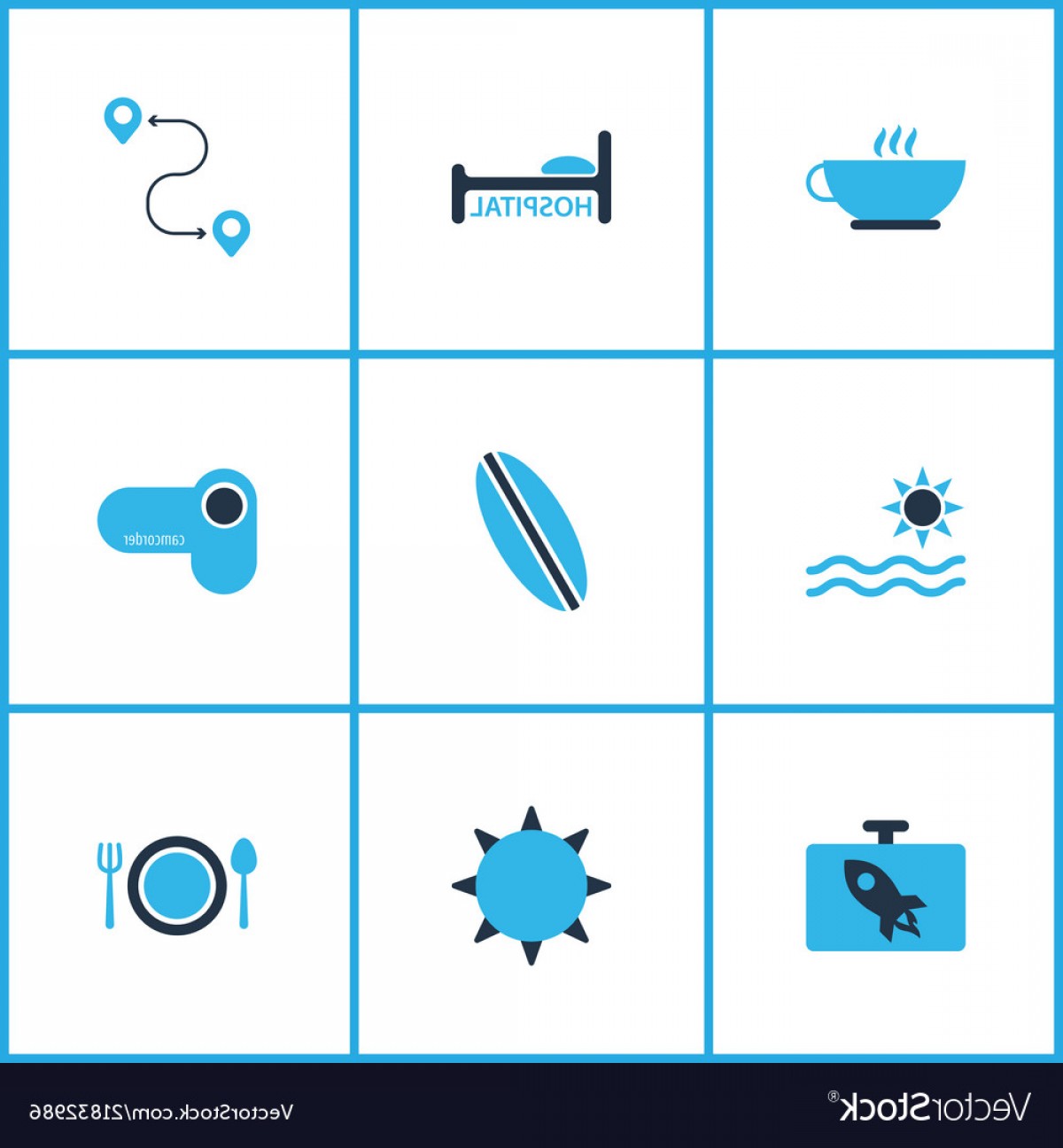 1200x1296 Journey Icons Colored Set With Hospital Route Vector Studiogrfx