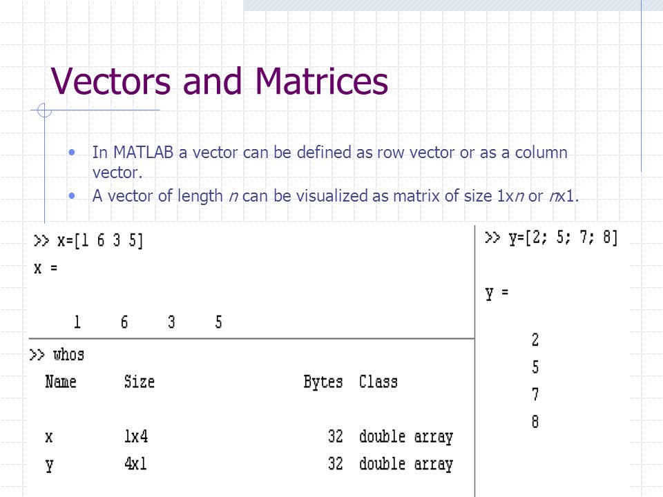 Vector Vs Matrix Matlab