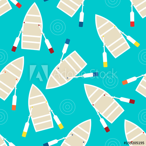 500x500 Floating Boat Vector Illustration Seamless Pattern Rowing Boat