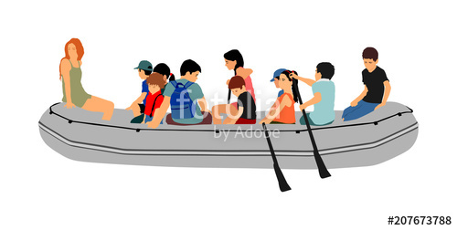 500x252 Happy Kids Rafting With Rubber Boat Vector Children Beach Fun