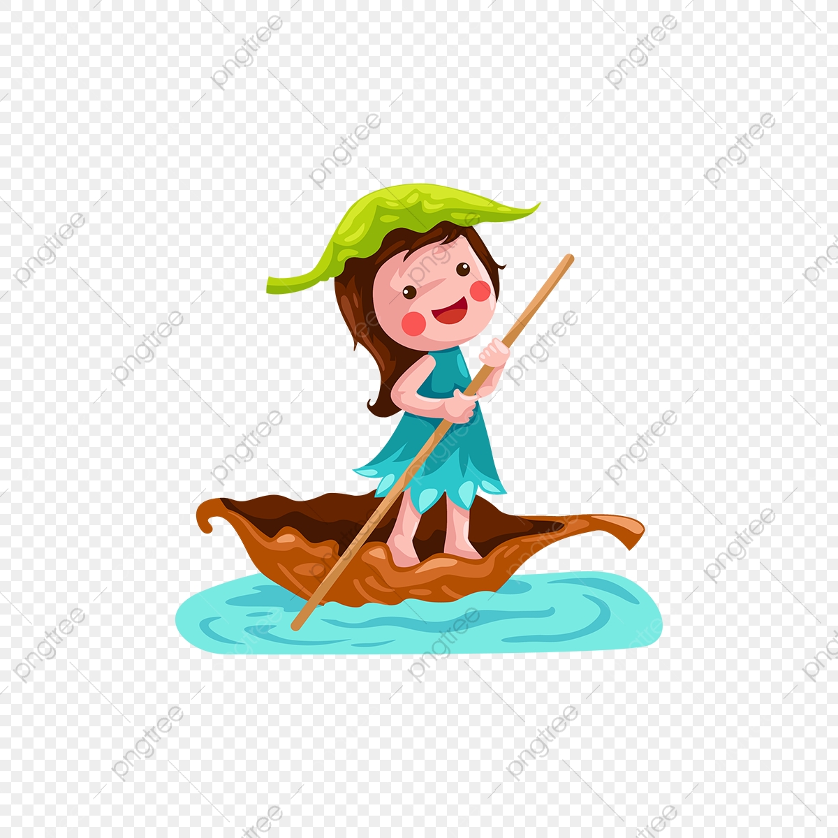 1200x1200 Cartoon Lovely Plant Element Leaf Girl Rowing Vector Illustration