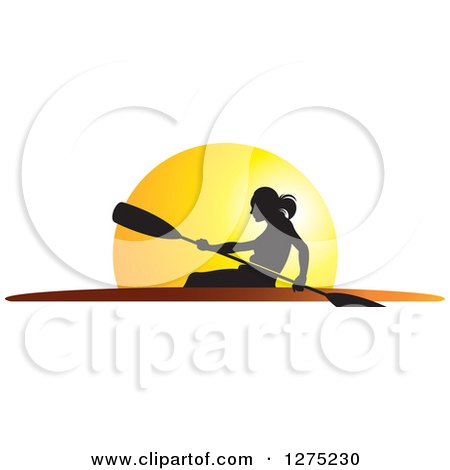 450x470 Clipart Of A Silhouetted Woman Rowing A Boat Against A Sunset