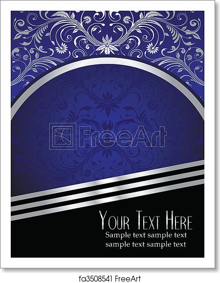 450x580 Free Art Print Of Royal Blue Background With Ornate Silver Leaf