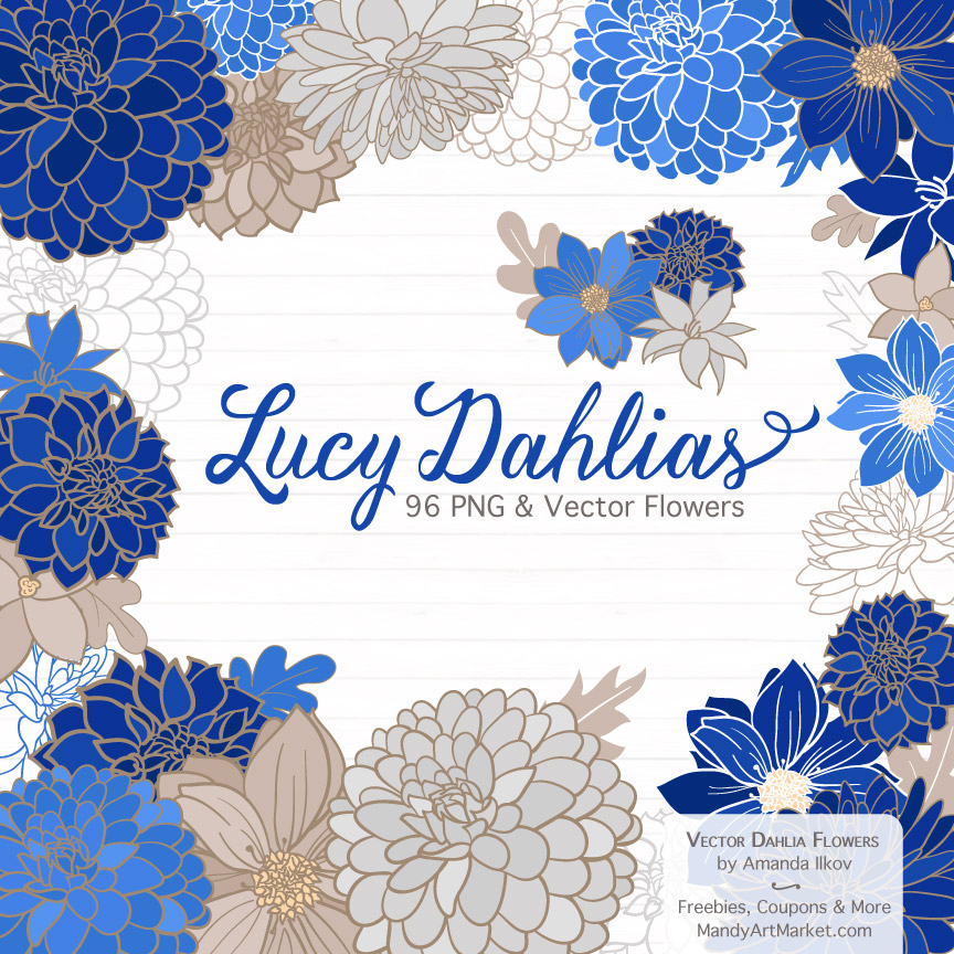 Royal Blue Dahlia Clipart Set 864x864 Royal Blue Dahlia Clipart Set