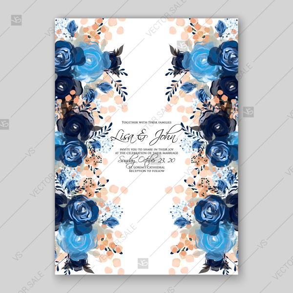 Royal Blue Rose Indigo Watercolor Floral Wedding Invitation Custom 600x600 Royal Blue Rose Indigo Watercolor Floral Wedding Invitation Custom