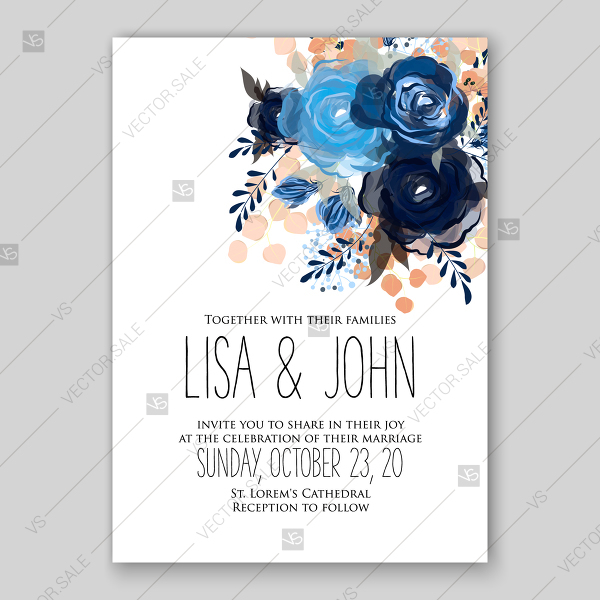 Royal Blue Rose Indigo Watercolor Floral Wedding Invitation 600x600 Royal Blue Rose Indigo Watercolor Floral Wedding Invitation