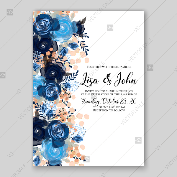 Royal Blue Rose Indigo Watercolor Floral Wedding Invitation Bridal 600x600 Royal Blue Rose Indigo Watercolor Floral Wedding Invitation Bridal