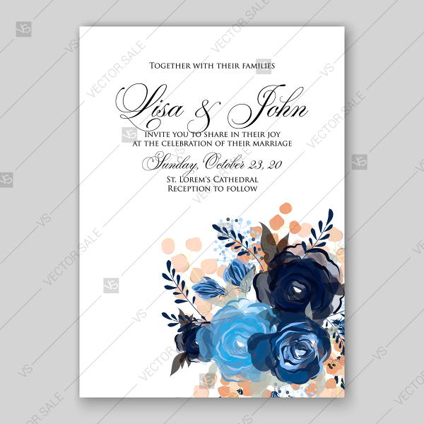 Royal Blue Rose Indigo Watercolor Floral Wedding Invitation Floral 600x600 Royal Blue Rose Indigo Watercolor Floral Wedding Invitation Floral
