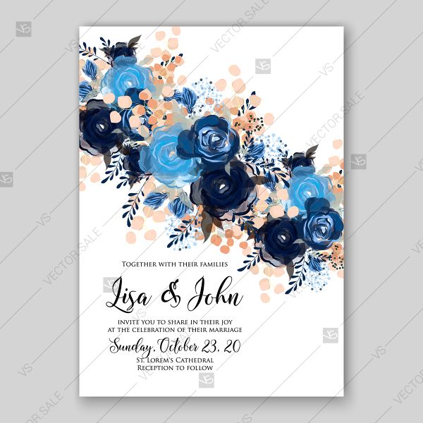 Royal Blue Rose Indigo Watercolor Floral Wedding Invitation Vector 600x600 Royal Blue Rose Indigo Watercolor Floral Wedding Invitation Vector