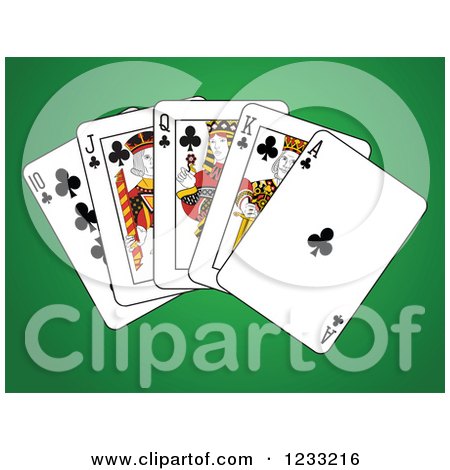 450x470 Clipart Of Clubs Royal Flush Playing Cards On Green