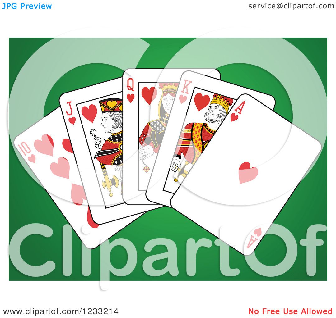 1080x1024 Clipart Of Hearts Royal Flush Playing Cards On Green