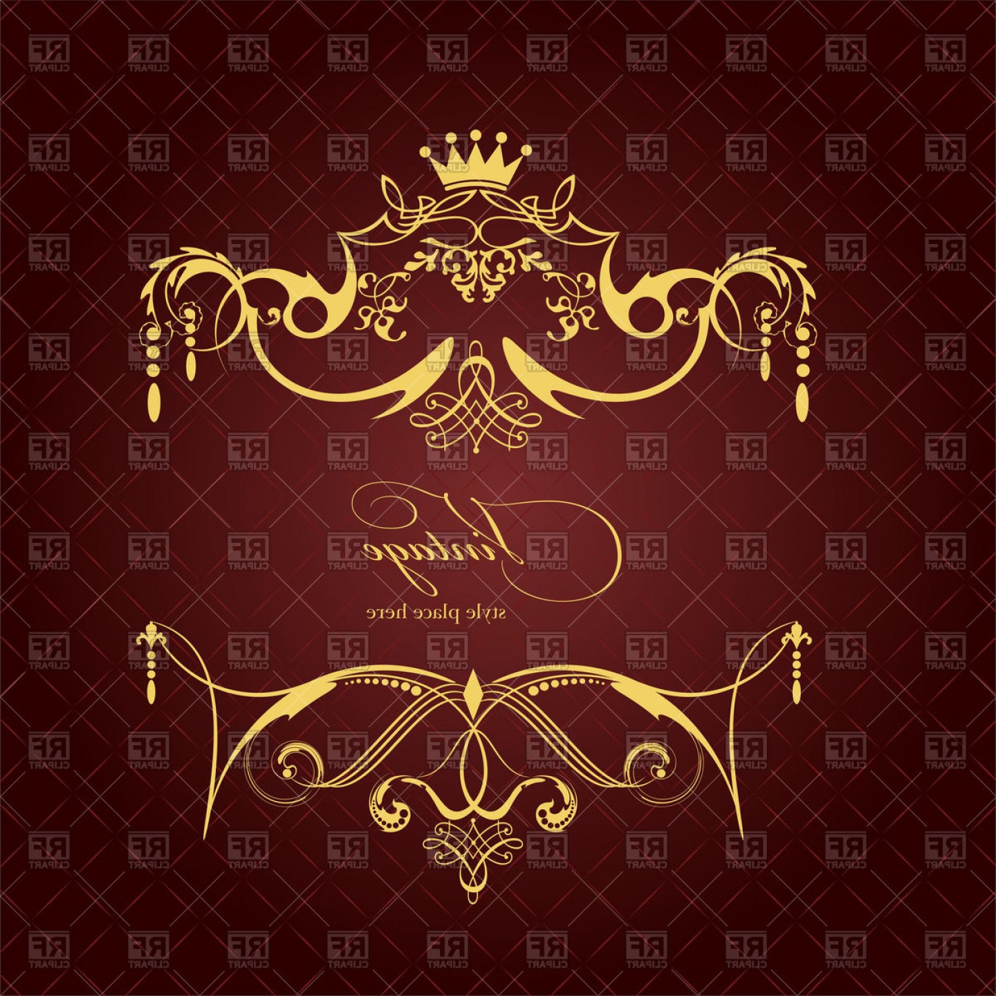 Gold Royal Frame With Vintage Ornament And Crown Vector Clipart 1440x1440 Gold Royal Frame With Vintage Ornament And Crown Vector Clipart