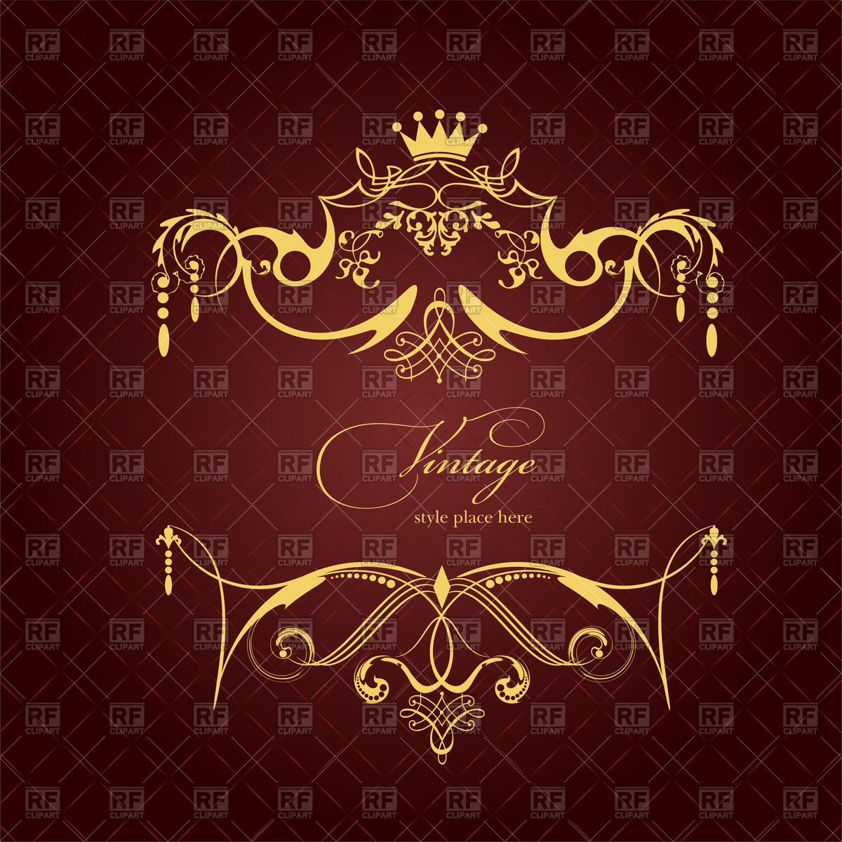 Gold Royal Frame With Vintage Ornament And Crown Vector Image 1200x1200 Gold Royal Frame With Vintage Ornament And Crown Vector Image