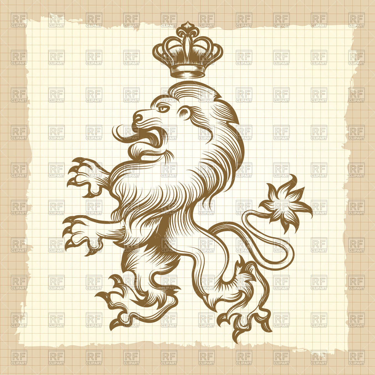 Hand Drawn Royal Lion On Vintage Background Vector Image 1200x1200 Hand Drawn Royal Lion On Vintage Background Vector Image