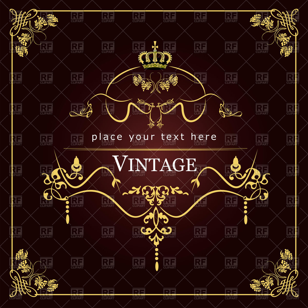 1200x1200 Luxurious Royal Frame With Golden Vignettes And Crown Vector Image