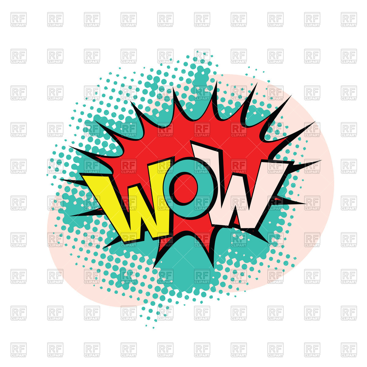 1200x1200 Colourful Text Wow In Bright Pop Art Style On White Background