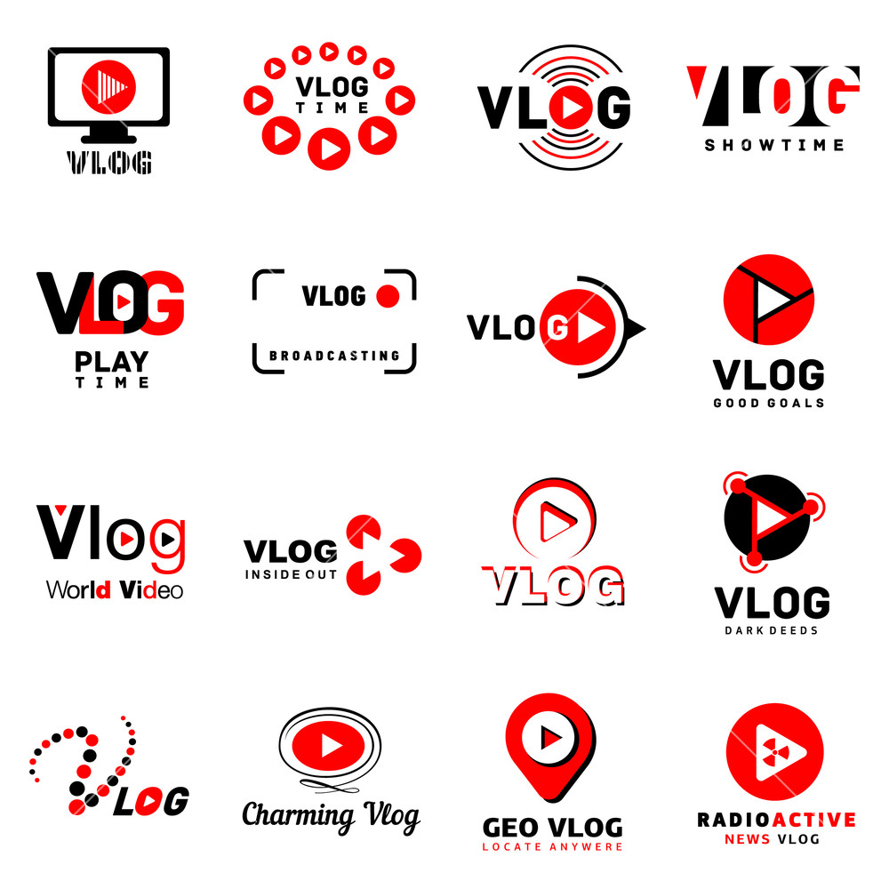 1000x1000 Vlog Video Channel Logo Icons Set Simple Illustration Of Vlog