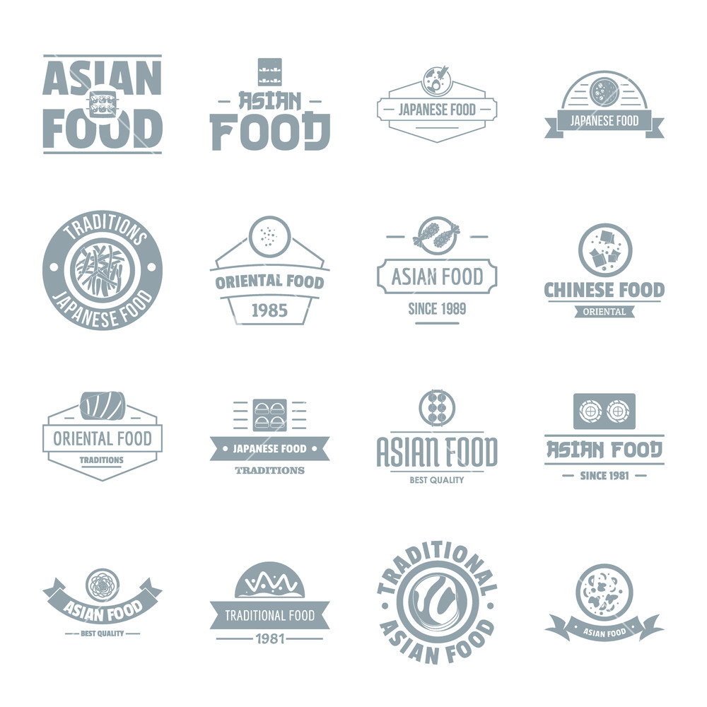 1000x1000 Asian Food Logo Icons Set Simple Illustration Of Asian Food