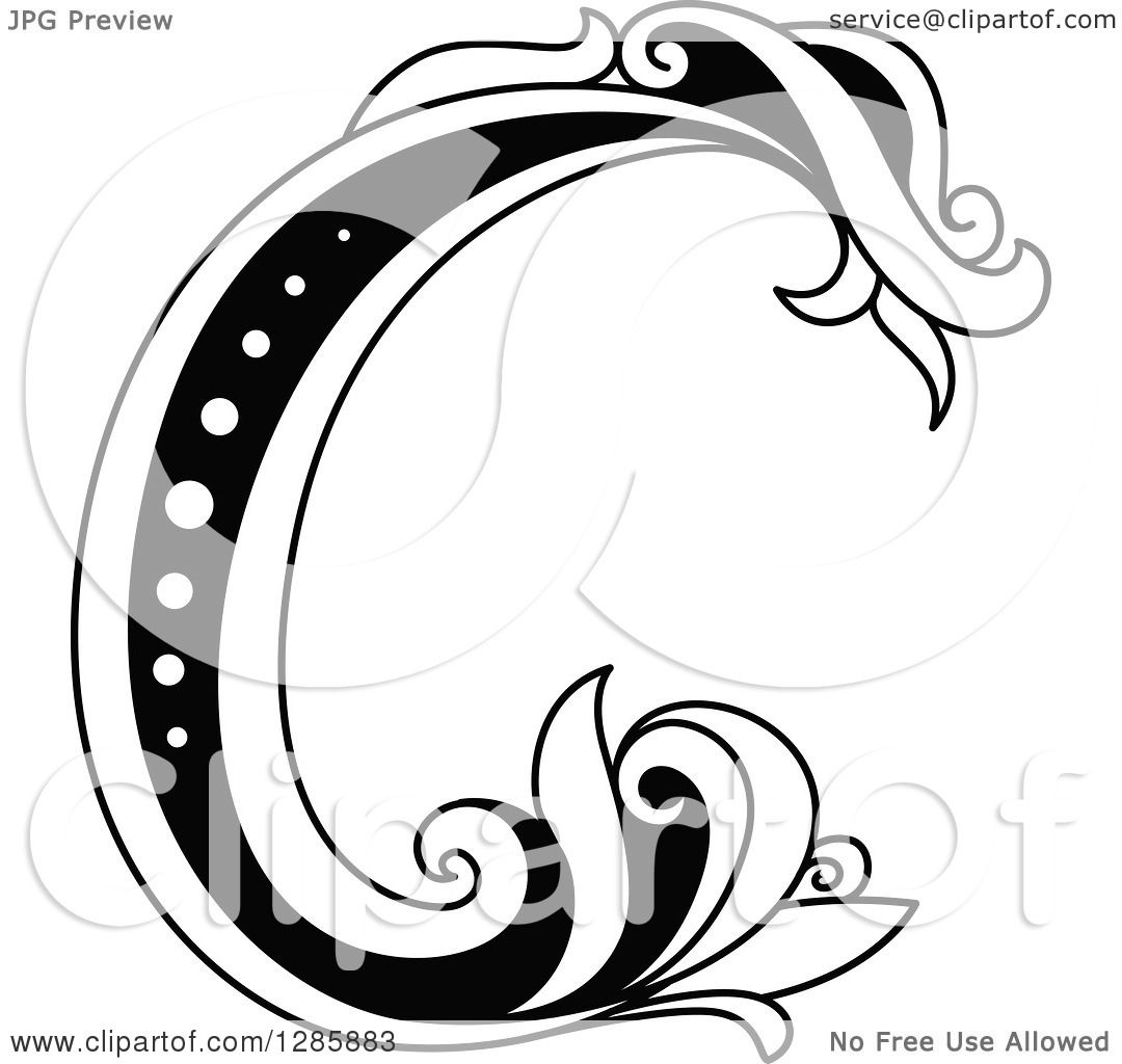 1080x1024 Letter C Clipart Black And White Of A Floral Capital Royalty Free