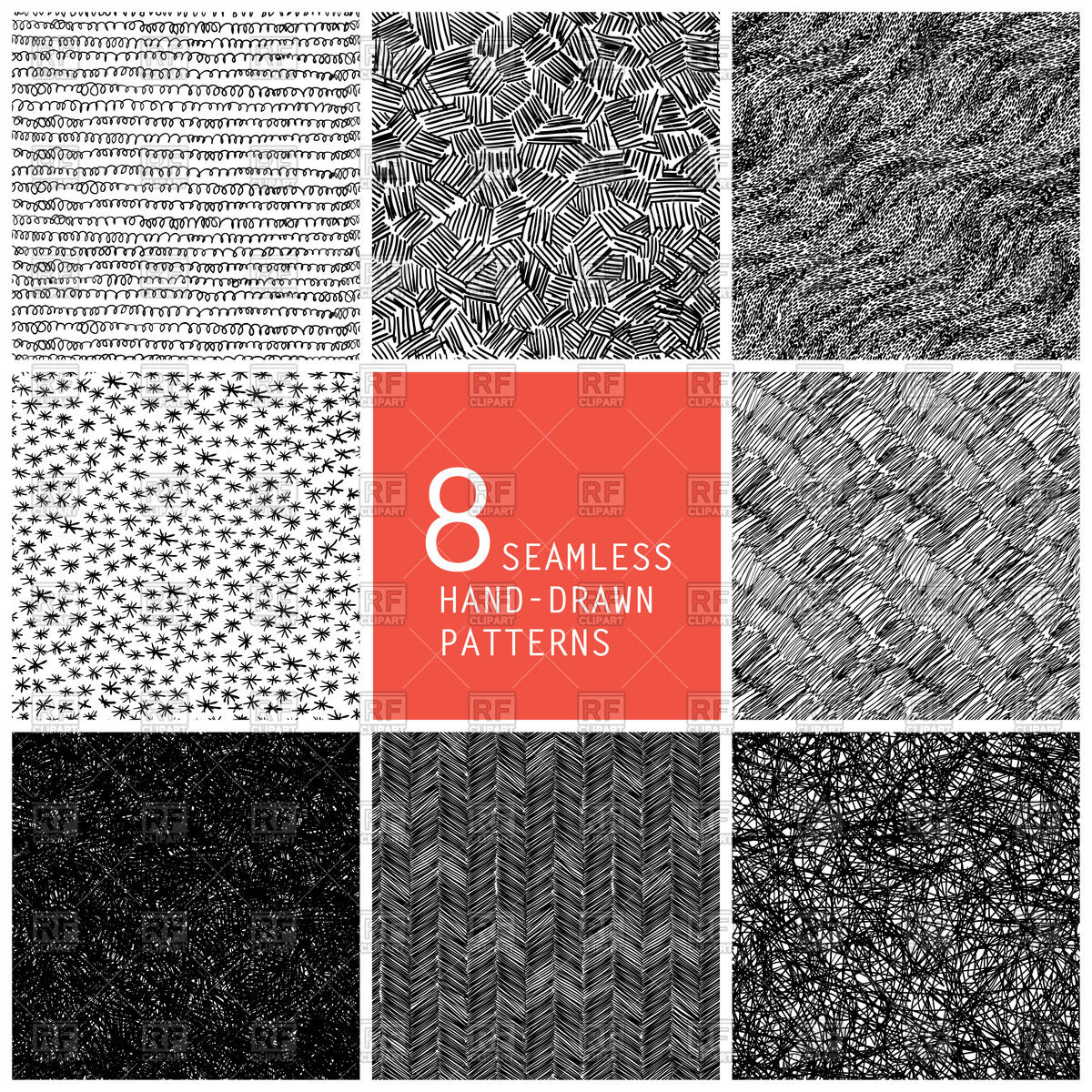 1200x1200 Seamless Hand Drawn Scribble And Doodle Patterns Vector Image