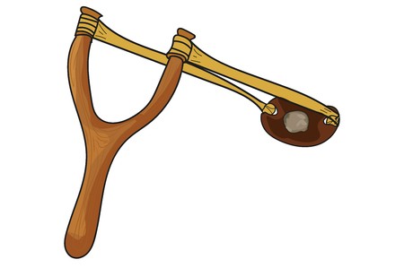 450x299 Wooden Slingshot With A Stretched Rubber Band Royalty Free