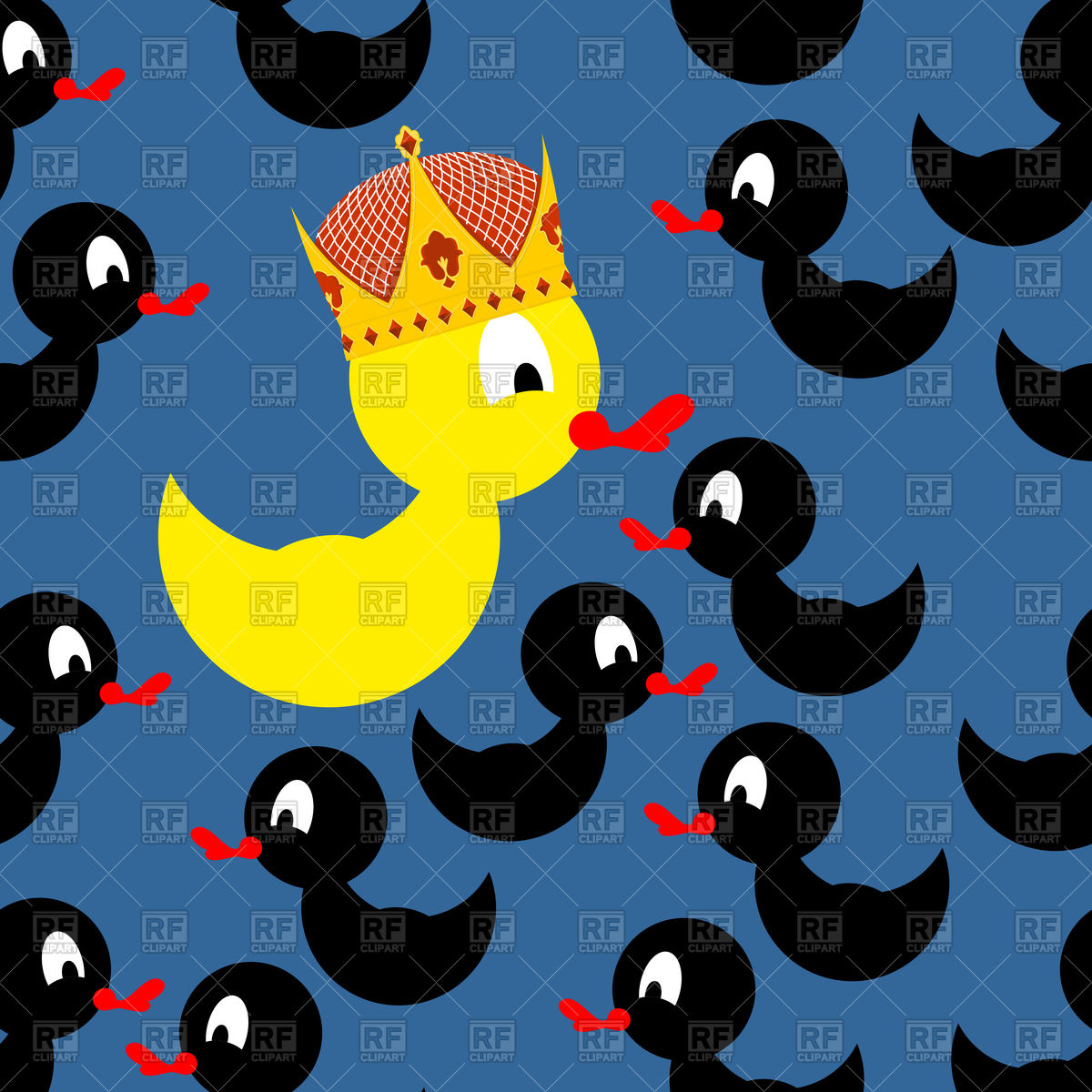1200x1200 Yellow Rubber Duck In Crown And Black Ducks Vector Image