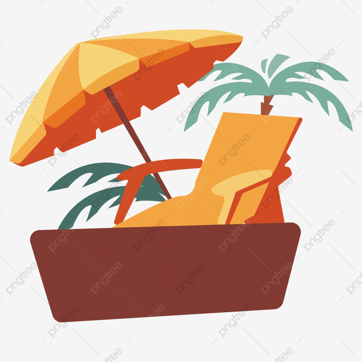 1200x1200 Sun Umbrella Rubber Tree Beach Chair Hand Painted, Cartoon, Beach
