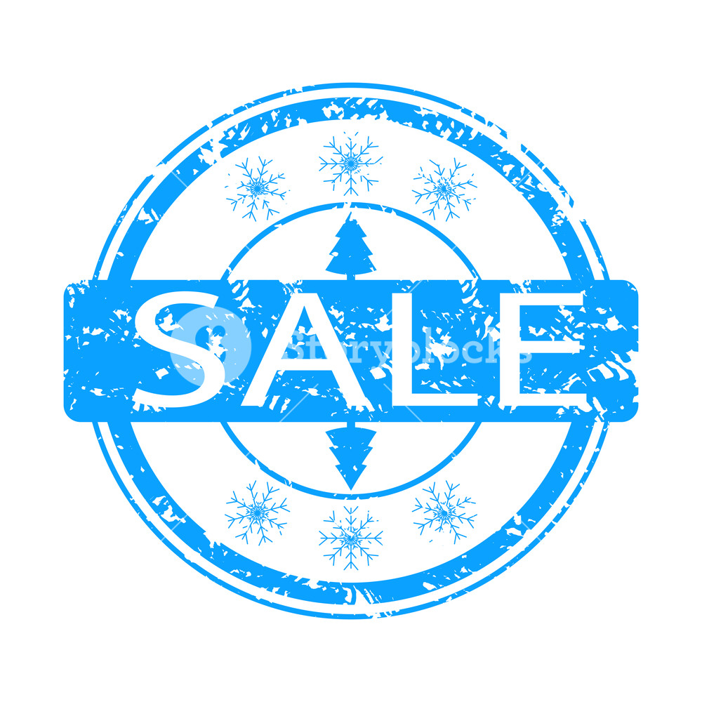 1000x1000 Winter Sale Rubber Stamp With Snowflake And Tree Vector Inprint