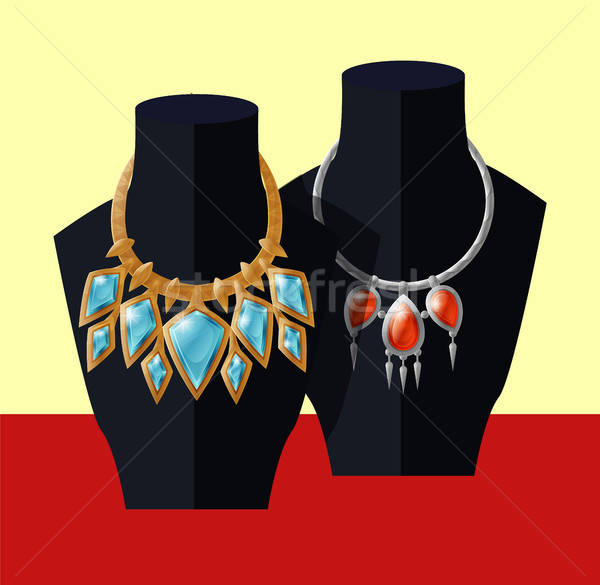 600x585 Jewelry Necklaces Set Precious Blue Topaz And Ruby Vector