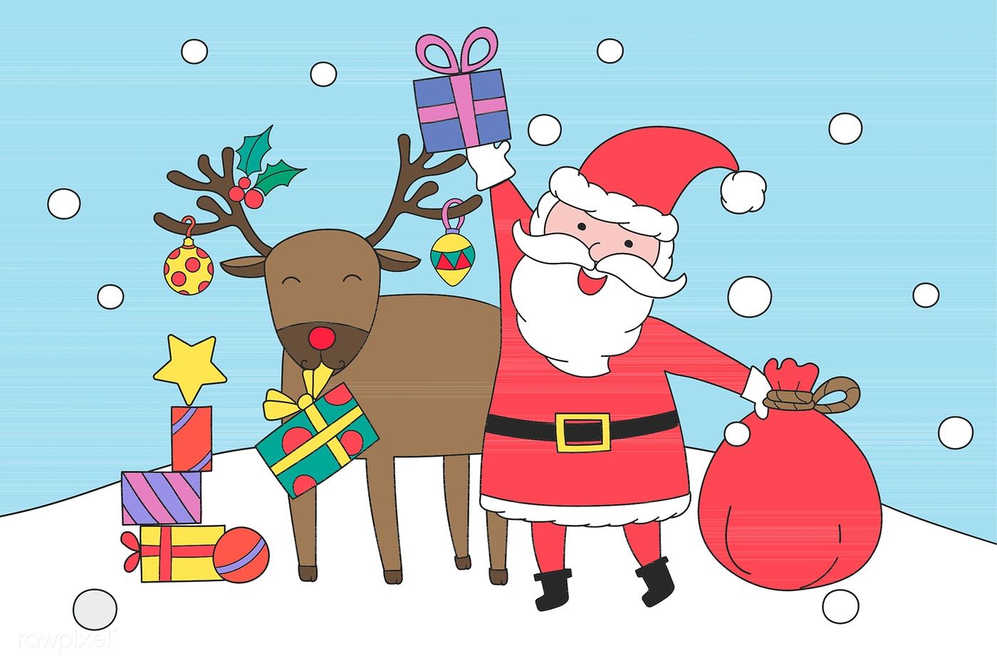1400x931 Santa Claus And Rudolph The Red Nosed Reindeer Vector Free Image
