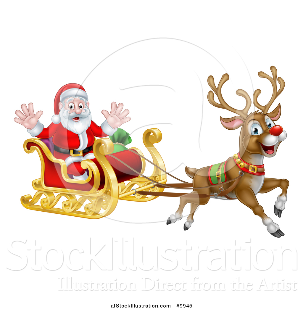 1024x1044 Vector Illustration Of Rudolph The Red Nosed Reindeer Flying Santa