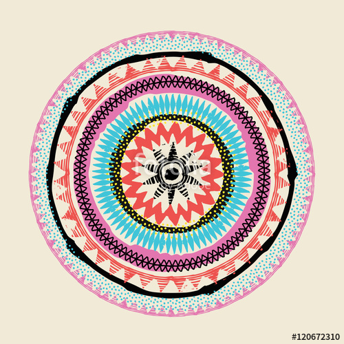 500x500 Mandala Abstract Ethnic Round Vector Ornament Color Boho Rug