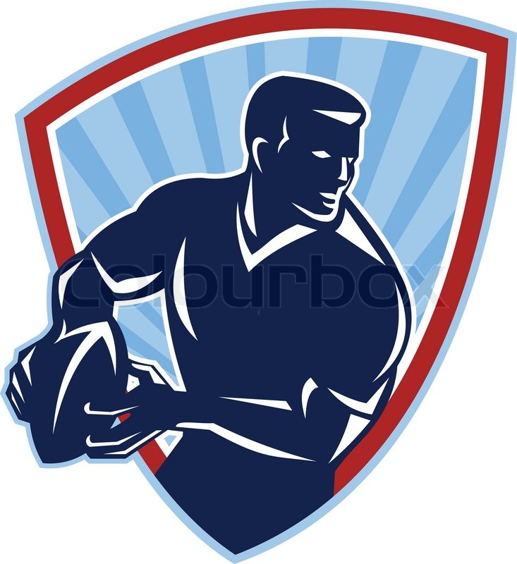 733x800 Rugby Player Passing Ball Shield Retro Stock Vector Colourbox