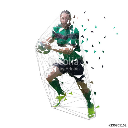 500x500 Rugby Player Running With Ball, Isolated Low Polygonal Vector