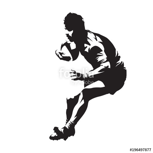 500x500 Rugby Player With Ball, Team Sport Isolated Vector Silhouette