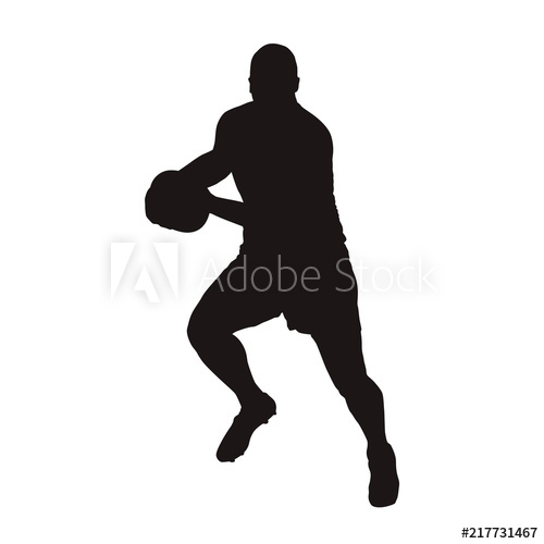 500x500 Rugby Player Running With Ball, Isolated Vector Silhouette Team