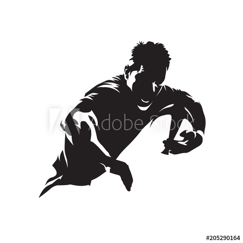 500x500 Rugby Player Running With Ball, Team Sport Logo Isolated Vector