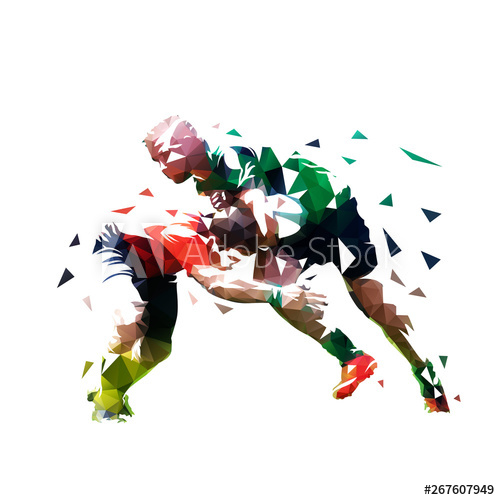 500x500 Rugby Players, Isolated Low Polygonal Vector Illustration Two
