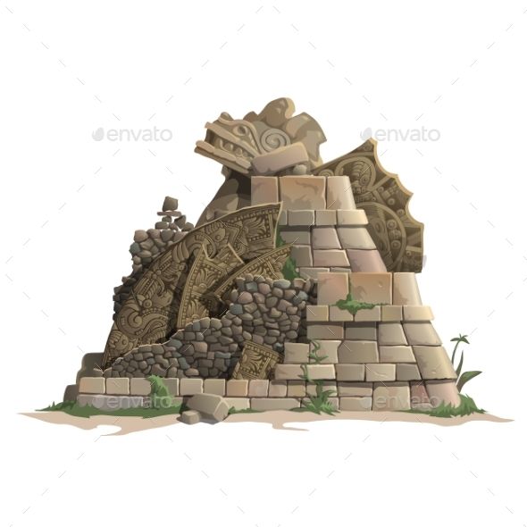 590x590 Ruins Of Antique Mayan Pyramid, Cartoon Style Vectores Cartoon