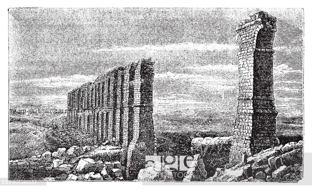 1049x640 Zaghouan To Carthage Roman Aqueduct Ruins Old Engraving Ruins