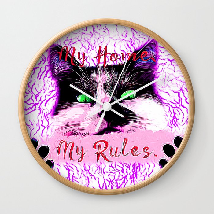 700x700 Cat My Home My Rules Vector Art Pink Red Wall Clock