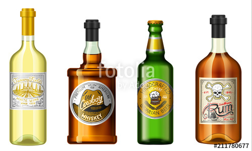 500x300 Realistic Alcohol Drinks In A Bottle With Different Vintage Labels