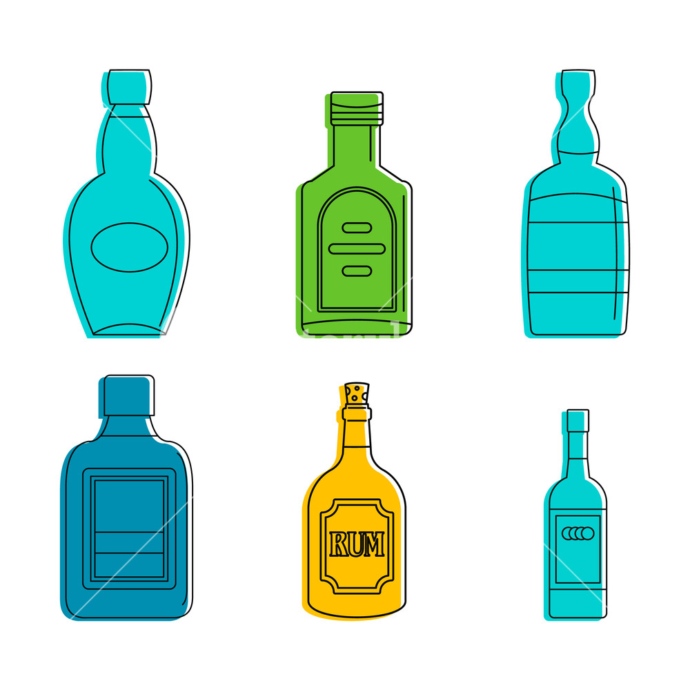 1000x1000 Rum Bottle Icon Set Color Outline Set Of Rum Bottle Vector Icons