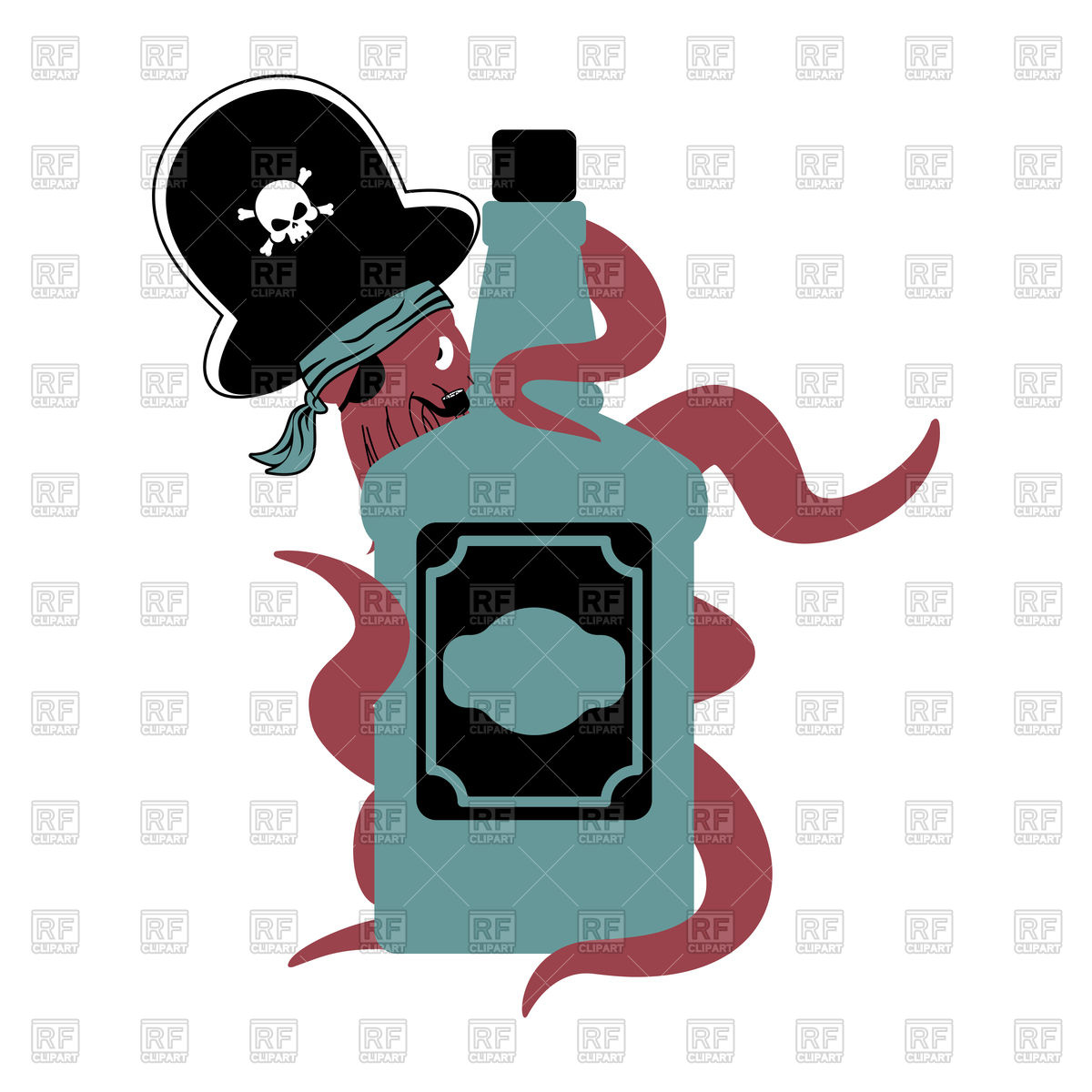 1200x1200 Octopus In Pirate Hat And Bottle Of Rum Vector Image Of Food
