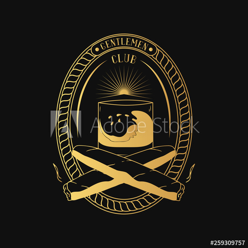 500x500 Vintage Gentleman Club Golden Label With Cuban Cigars And Glass