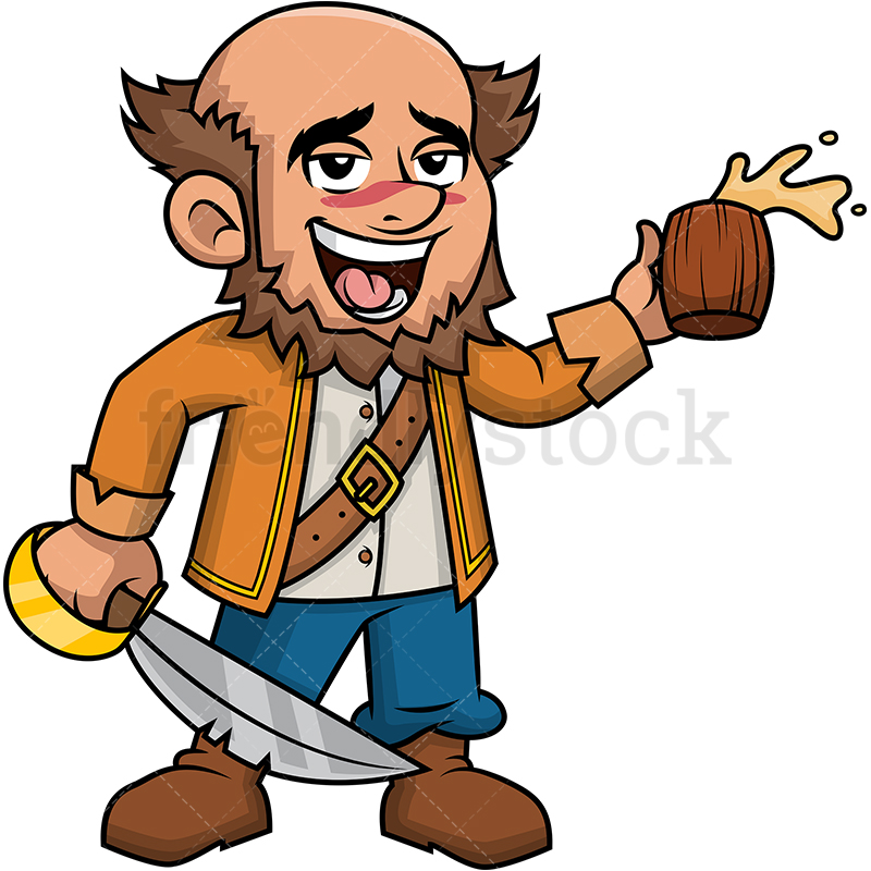 800x800 Drunk Pirate Holding Rum Cartoon Clipart Vector