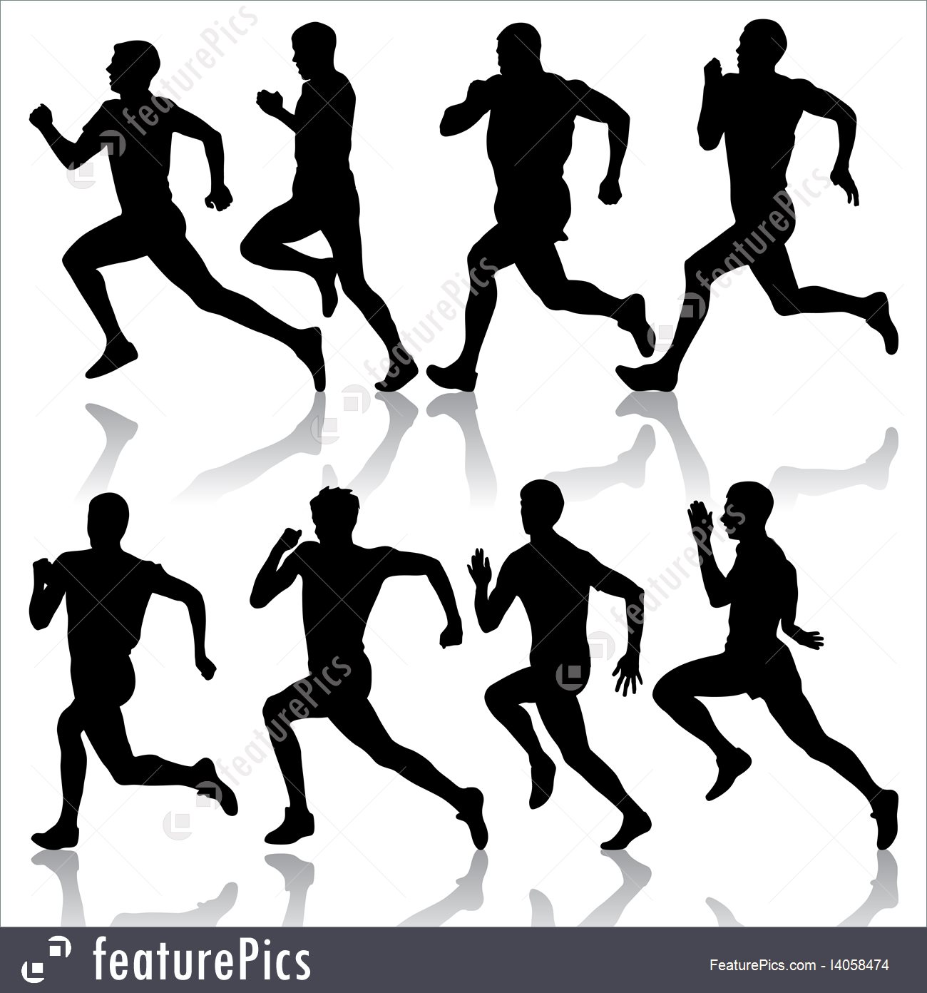 1300x1392 Athletics Set Of Silhouettes Runners On Sprint, Men Vector